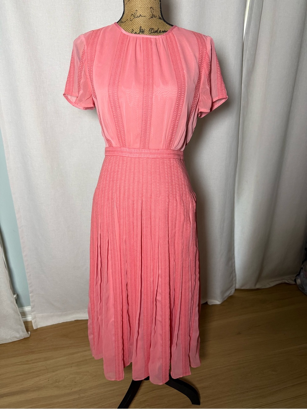 J. Crew Coral Pink Pleated Midi Dress